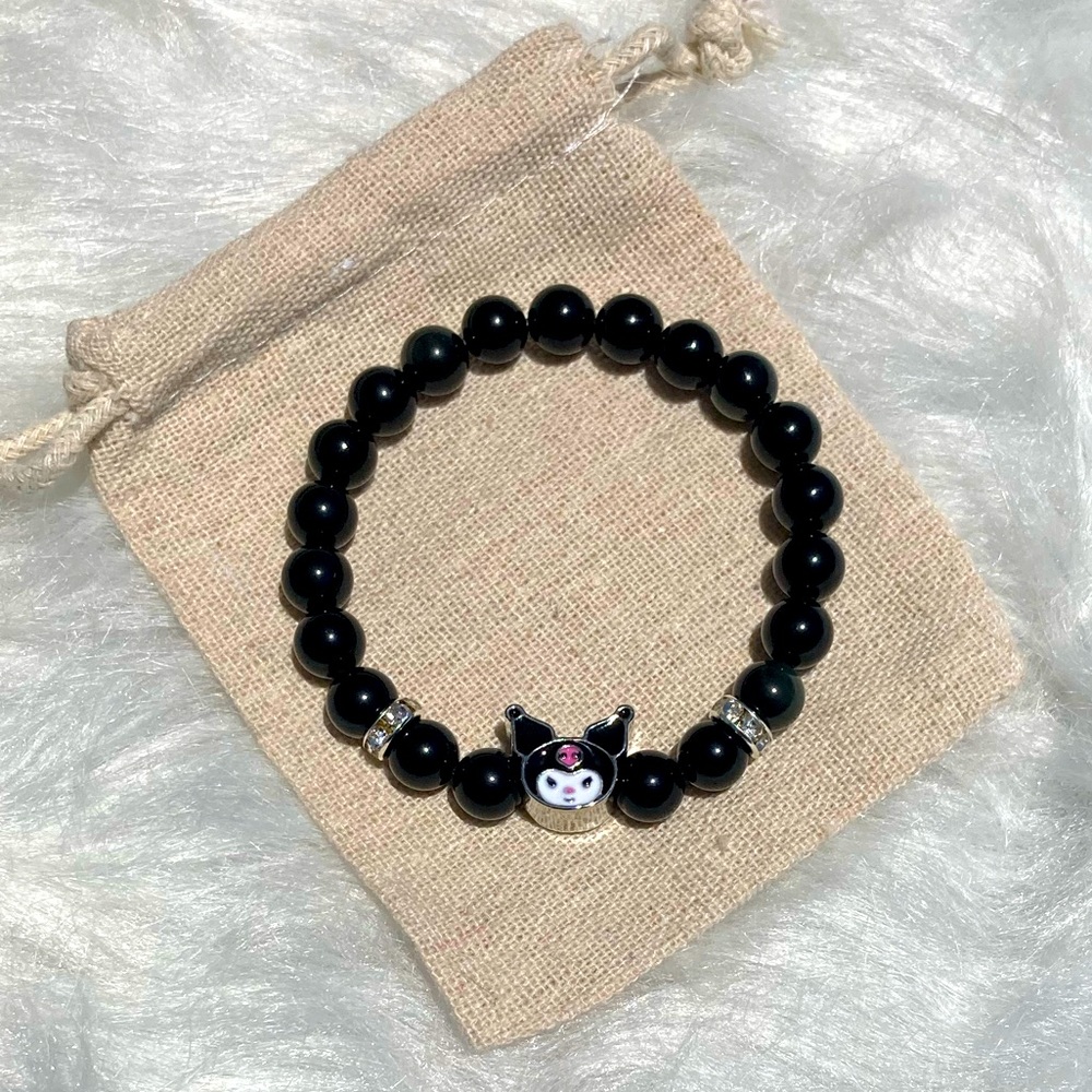 Handmade Kuromi Obsidian Bead Bracelet
